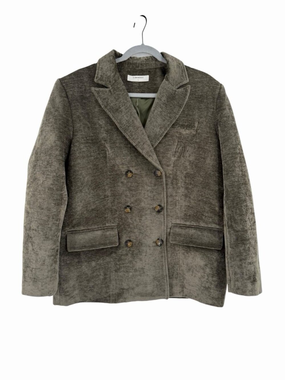 COMMENSE Women's Green Double-Breasted Velvet Oversize Blazer Large